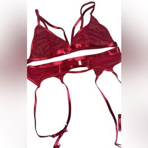 Chic Red Lace Bralette and Garter Belf Set Sz XL